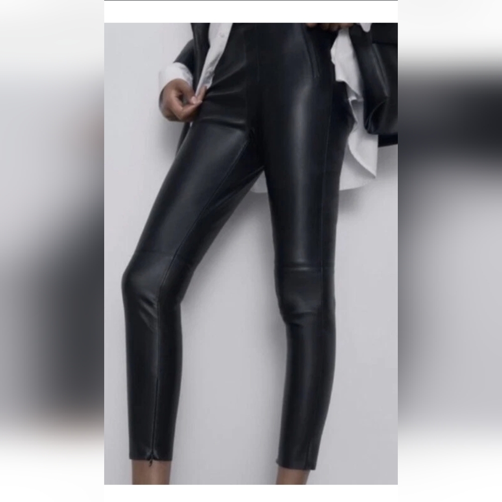 Zara Black Faux Leather Skinny Pants